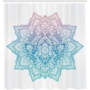 Ambesonne Chocolate Shower Curtain, Abstract Flowers with Dotted Lines Vintage Inspirations in Romantic Composition, Fabric Bathroom Decor Set with Hooks, 105″ Extra Wide, Beige Brown(Lilac Pale Blue)