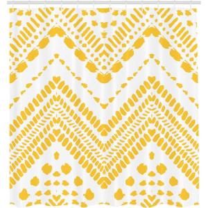 Ambesonne Chocolate Shower Curtain, Abstract Flowers with Dotted Lines Vintage Inspirations in Romantic Composition, Fabric Bathroom Decor Set with Hooks, 105″ Extra Wide, Beige Brown(Mustard White)