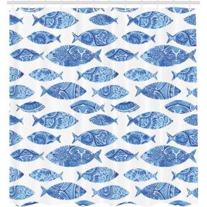 Ambesonne Chocolate Shower Curtain, Abstract Flowers with Dotted Lines Vintage Inspirations in Romantic Composition, Fabric Bathroom Decor Set with Hooks, 105″ Extra Wide, Beige Brown(Blue)