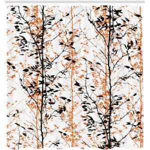 Ambesonne Chocolate Shower Curtain, Abstract Flowers with Dotted Lines Vintage Inspirations in Romantic Composition, Fabric Bathroom Decor Set with Hooks, 105″ Extra Wide, Beige Brown(Orange Black and White)