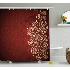 Ambesonne Chocolate Shower Curtain, Abstract Flowers with Dotted Lines Vintage Inspirations in Romantic Composition, Fabric Bathroom Decor Set with Hooks, 105″ Extra Wide, Beige Brown(Cream and Ruby)