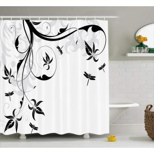 Ambesonne Chocolate Shower Curtain, Abstract Flowers with Dotted Lines Vintage Inspirations in Romantic Composition, Fabric Bathroom Decor Set with Hooks, 105″ Extra Wide, Beige Brown(Black White Pale Grey)