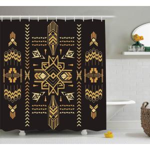Ambesonne Chocolate Shower Curtain, Abstract Flowers with Dotted Lines Vintage Inspirations in Romantic Composition, Fabric Bathroom Decor Set with Hooks, 105″ Extra Wide, Beige Brown(Dark Brown Mustard)