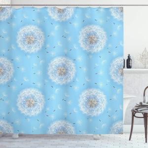 Ambesonne Floral Shower Curtain, Dandelion Petals Flying Fluffy Soft Flora in Pastel Tones Spring Romantic Design, Cloth Fabric Bathroom Decor Set with Hooks, 69″ W x 75″ L, Sky White