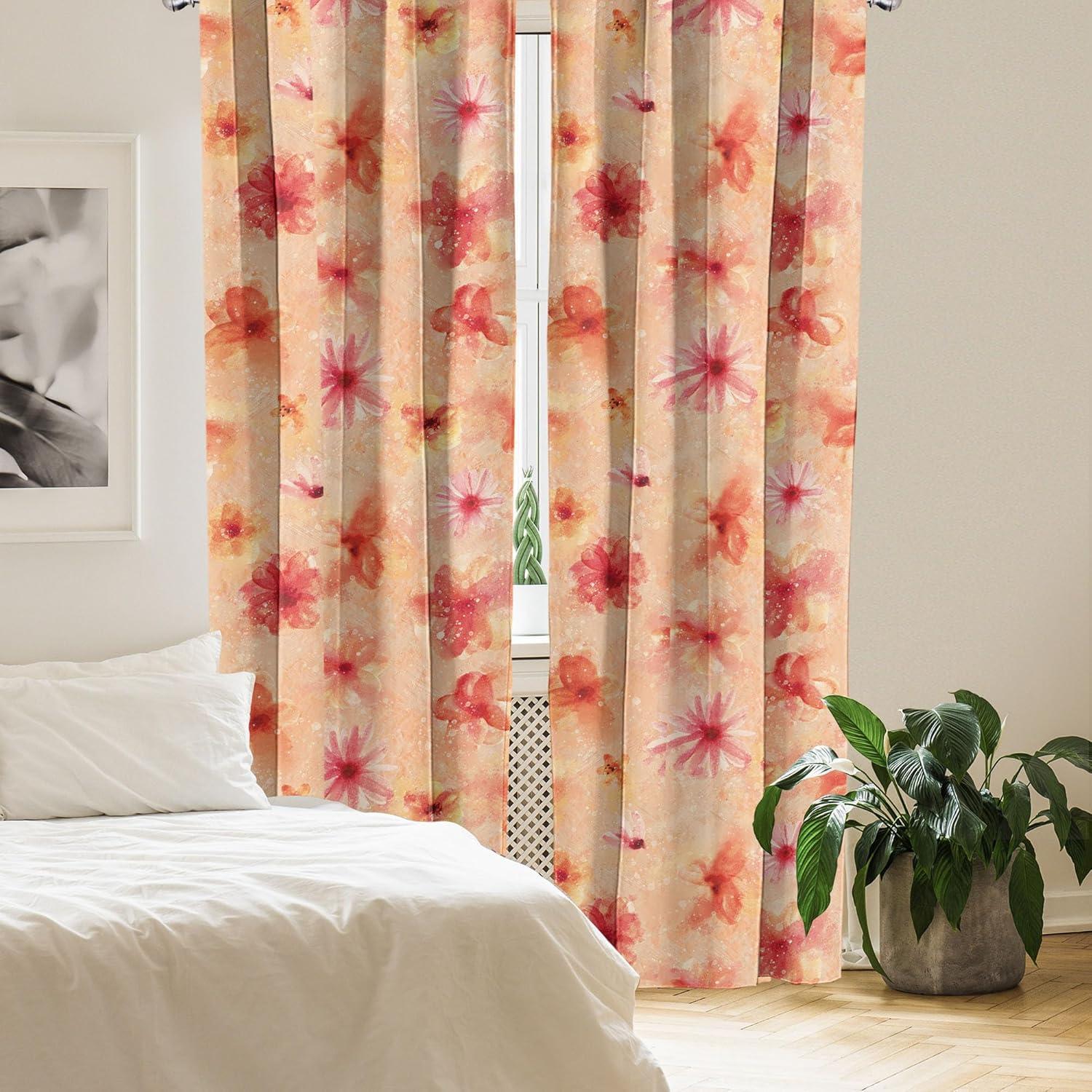 imageAmbesonne Romantic Vibes Curtains Watercolor Style Drawn Springtime Floral Design Neutral Aura Art Window Treatments 2 Panel Set for Living Room Bedroom Pair of 28 x 63 Magenta Pale Ceil BlueDark Coral Pale Peach