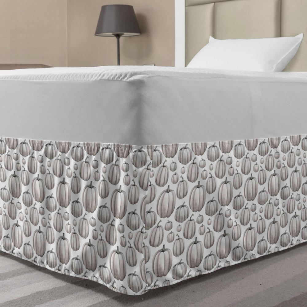 imageAmbesonne Fall Pumpkin Bedskirt Neutral Color Schemes Pale Fruit of Autumn Season Repetitive Pattern Bedroom Decor Wrap Around Elastic Bed Skirt Gathered Design Full White and Pale Tan