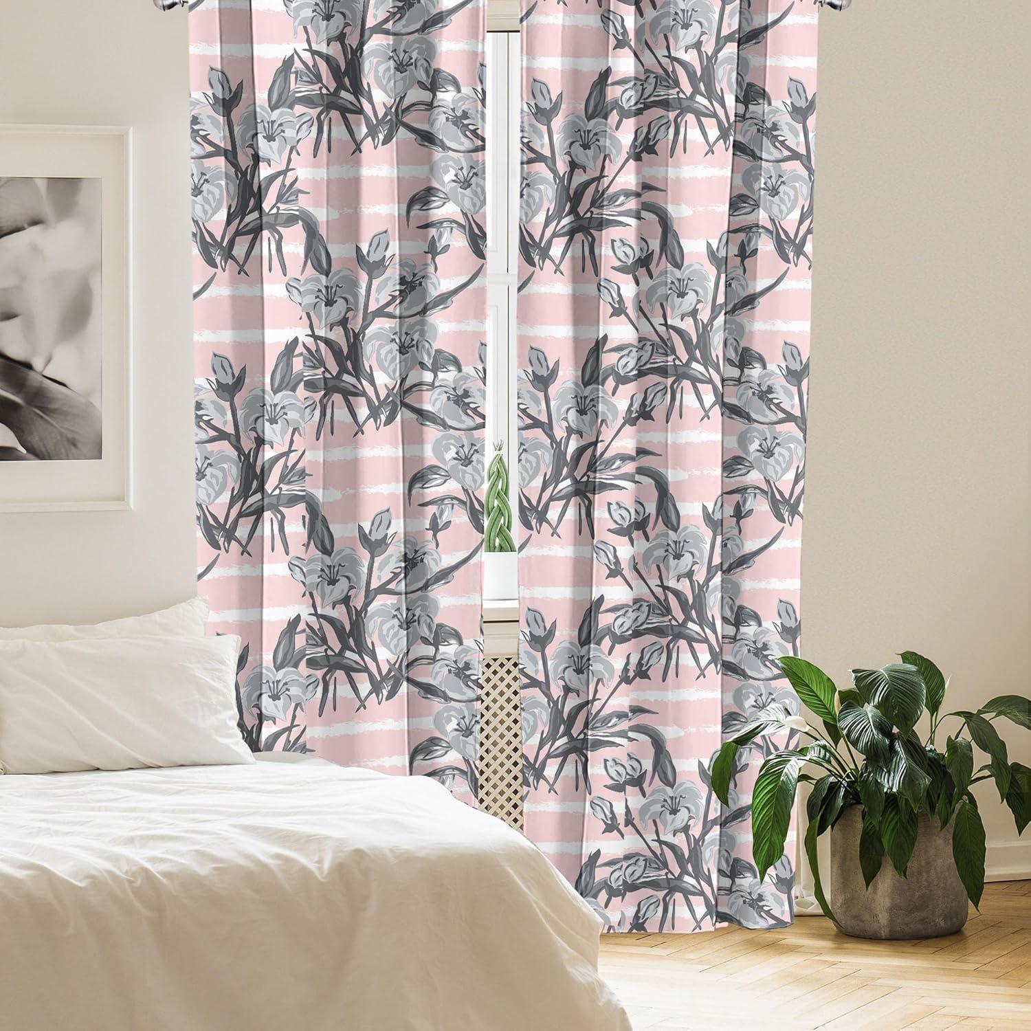 imageAmbesonne Blooming Flowers Curtains Simple Design Floral Sketch Pattern with Neutral Leaves Art Window Treatments 2 Panel Set for Living Room Bedroom Pair of 28 x 95 Dark Coral Dimgray WhitePale Grey Pastel Pink