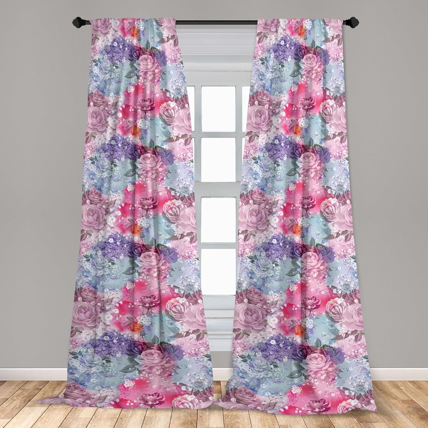 imageAmbesonne Blooming Flowers Curtains Simple Design Floral Sketch Pattern with Neutral Leaves Art Window Treatments 2 Panel Set for Living Room Bedroom Pair of 28 x 95 Dark Coral Dimgray WhiteLilac Hot Pink Violet