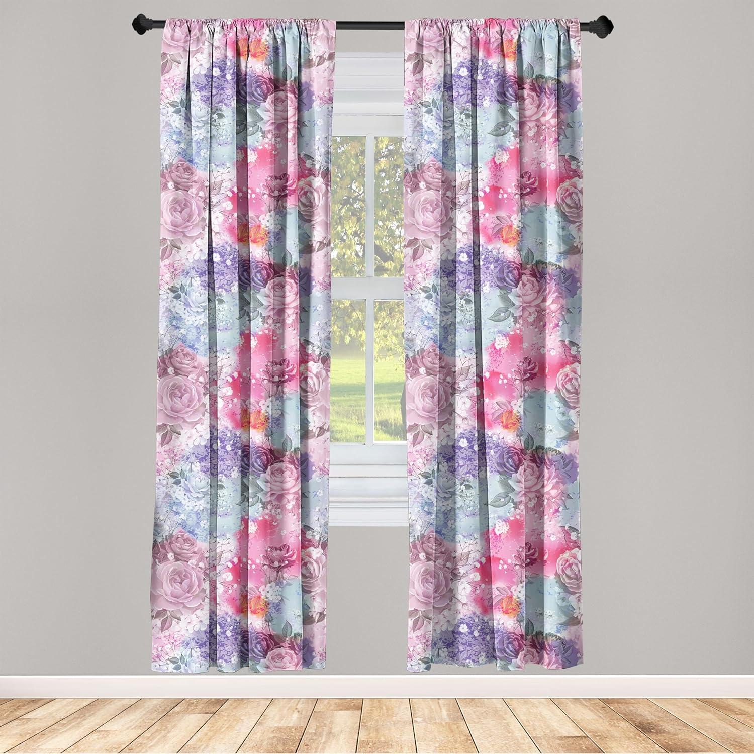 imageAmbesonne Blooming Flowers Curtains Simple Design Floral Sketch Pattern with Neutral Leaves Art Window Treatments 2 Panel Set for Living Room Bedroom Pair of 28 x 95 Dark Coral Dimgray WhiteLilac Hot Pink Violet