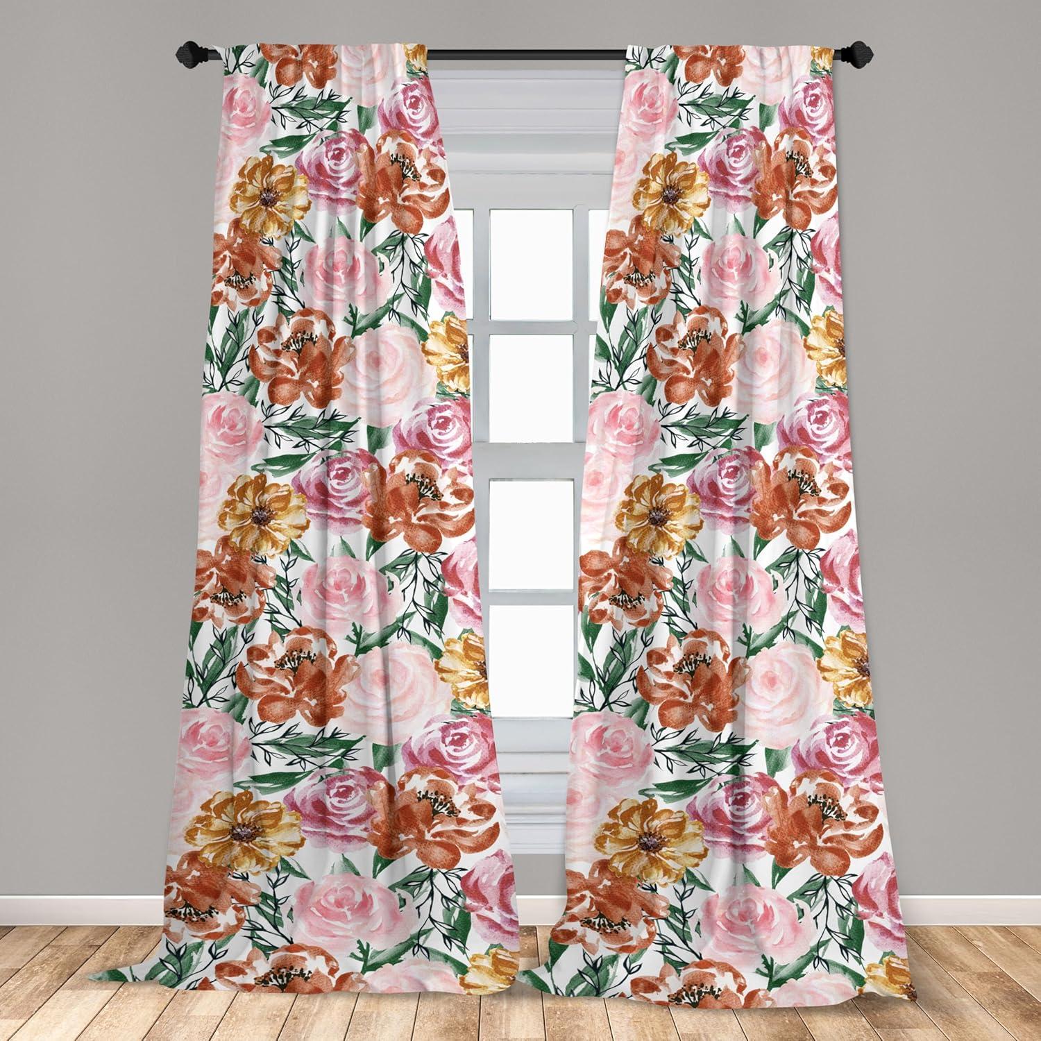 imageAmbesonne Blooming Flowers Curtains Simple Design Floral Sketch Pattern with Neutral Leaves Art Window Treatments 2 Panel Set for Living Room Bedroom Pair of 28 x 95 Dark Coral Dimgray WhiteLaurel Green Pale Pink