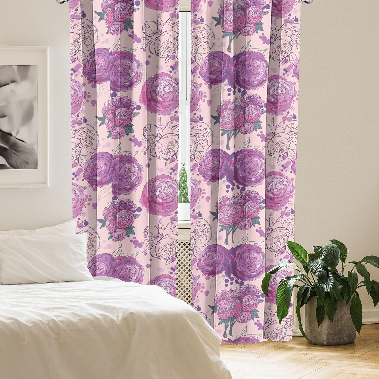 imageAmbesonne Blooming Flowers Curtains Simple Design Floral Sketch Pattern with Neutral Leaves Art Window Treatments 2 Panel Set for Living Room Bedroom Pair of 28 x 95 Dark Coral Dimgray WhitePale Fuchsia Soft Pink