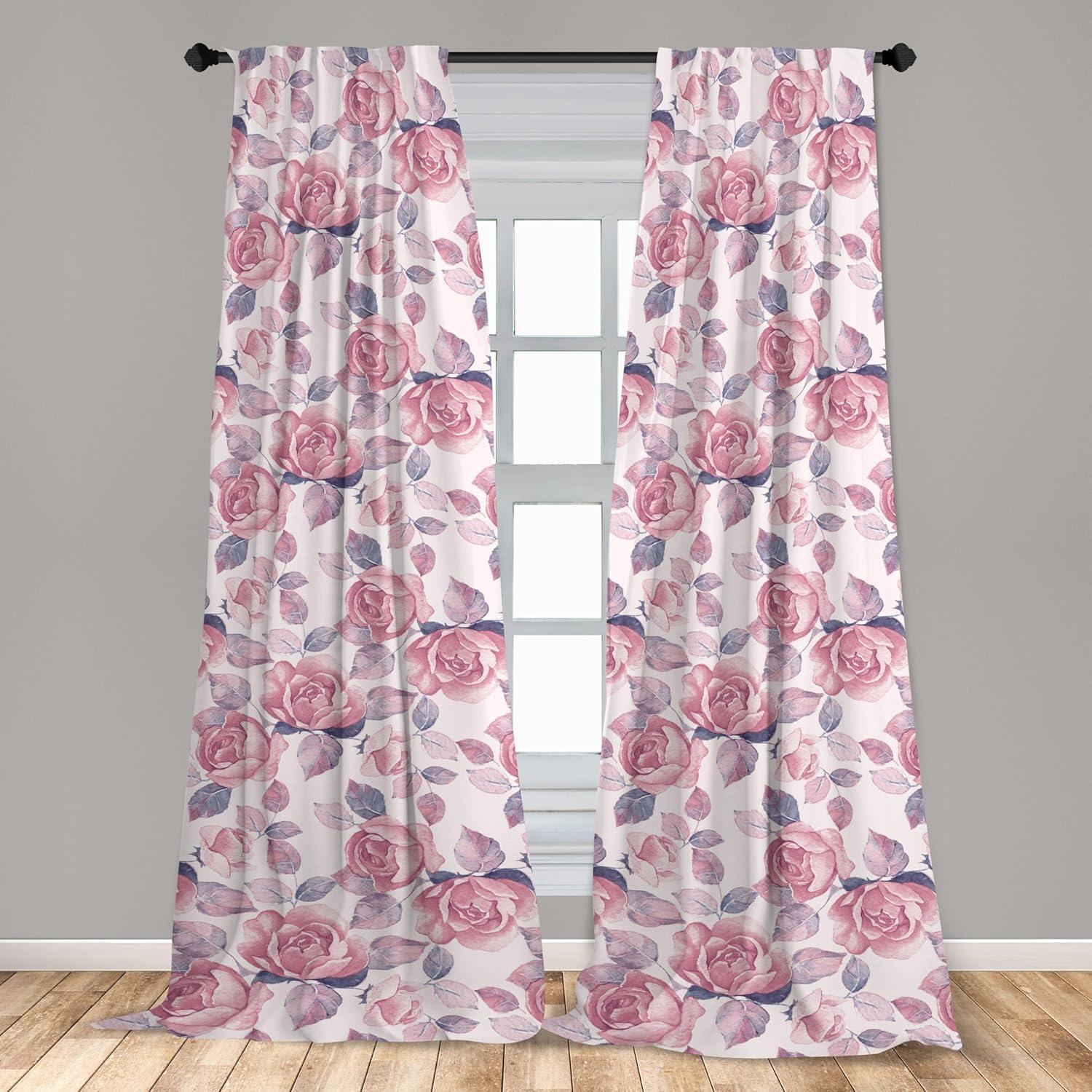 imageAmbesonne Blooming Flowers Curtains Simple Design Floral Sketch Pattern with Neutral Leaves Art Window Treatments 2 Panel Set for Living Room Bedroom Pair of 28 x 95 Dark Coral Dimgray WhiteBlush Indigo Pastel Pink