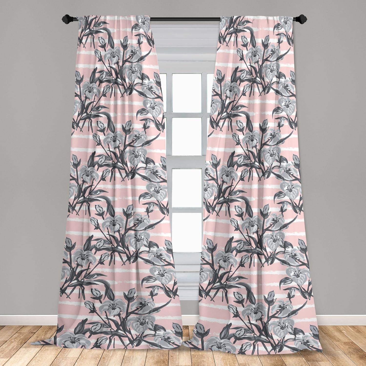 imageAmbesonne Blooming Flowers Curtains Simple Design Floral Sketch Pattern with Neutral Leaves Art Window Treatments 2 Panel Set for Living Room Bedroom Pair of 28 x 95 Dark Coral Dimgray WhitePale Grey Pastel Pink