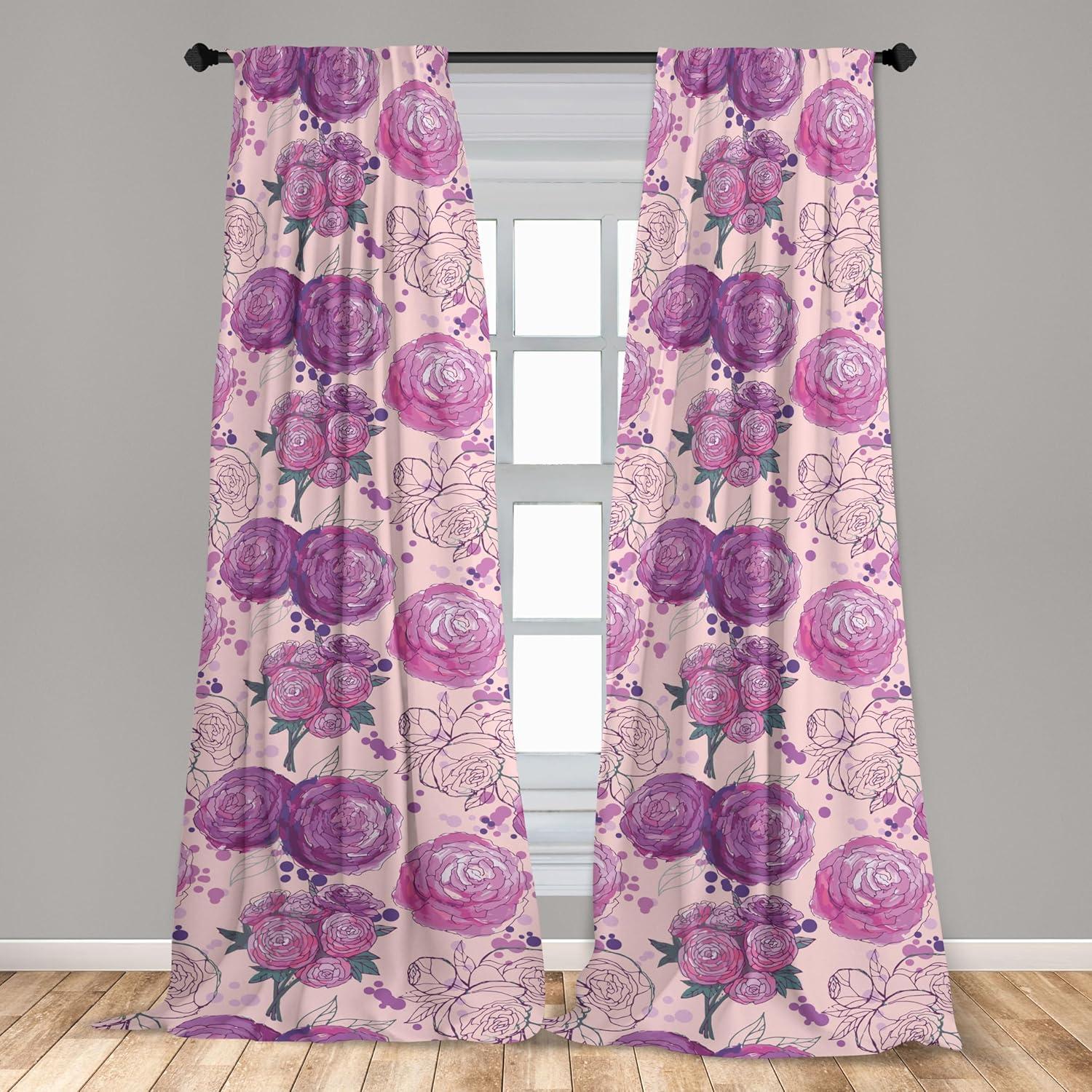 imageAmbesonne Blooming Flowers Curtains Simple Design Floral Sketch Pattern with Neutral Leaves Art Window Treatments 2 Panel Set for Living Room Bedroom Pair of 28 x 95 Dark Coral Dimgray WhitePale Fuchsia Soft Pink