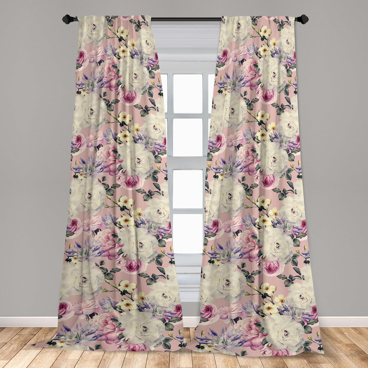imageAmbesonne Blooming Flowers Curtains Simple Design Floral Sketch Pattern with Neutral Leaves Art Window Treatments 2 Panel Set for Living Room Bedroom Pair of 28 x 95 Dark Coral Dimgray WhiteIvory Pastel Pink