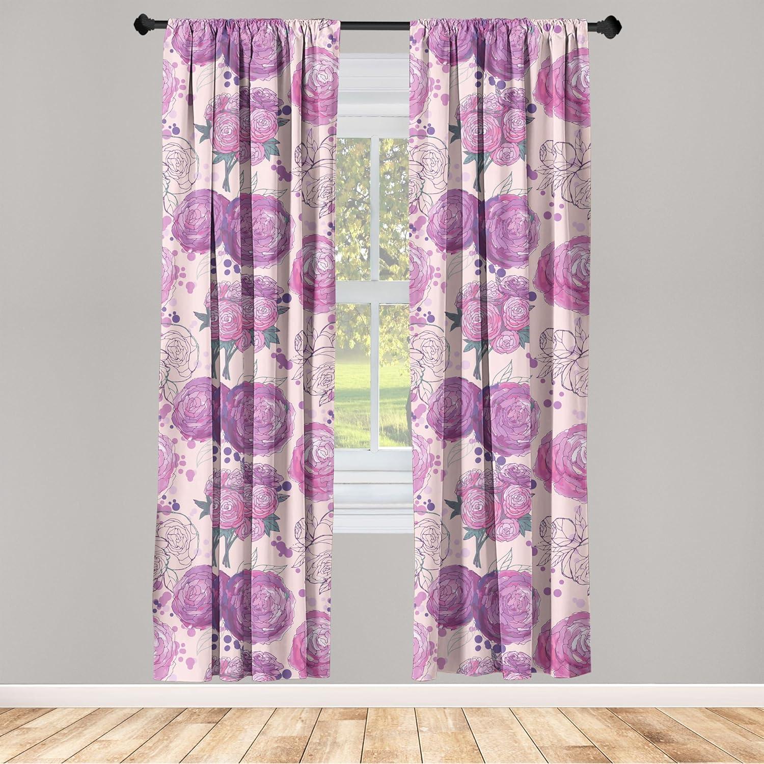 imageAmbesonne Blooming Flowers Curtains Simple Design Floral Sketch Pattern with Neutral Leaves Art Window Treatments 2 Panel Set for Living Room Bedroom Pair of 28 x 95 Dark Coral Dimgray WhitePale Fuchsia Soft Pink