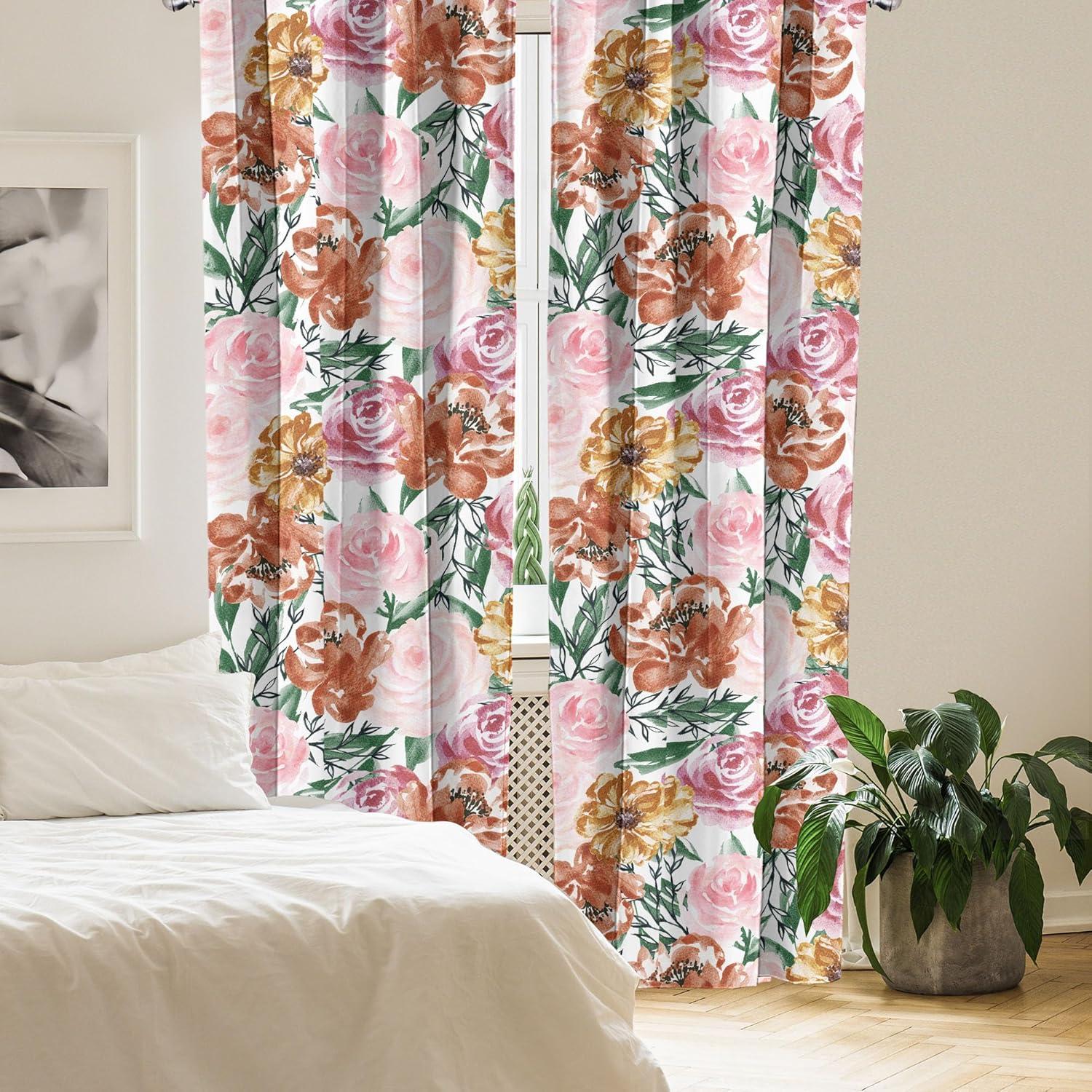 imageAmbesonne Blooming Flowers Curtains Simple Design Floral Sketch Pattern with Neutral Leaves Art Window Treatments 2 Panel Set for Living Room Bedroom Pair of 28 x 95 Dark Coral Dimgray WhiteLaurel Green Pale Pink