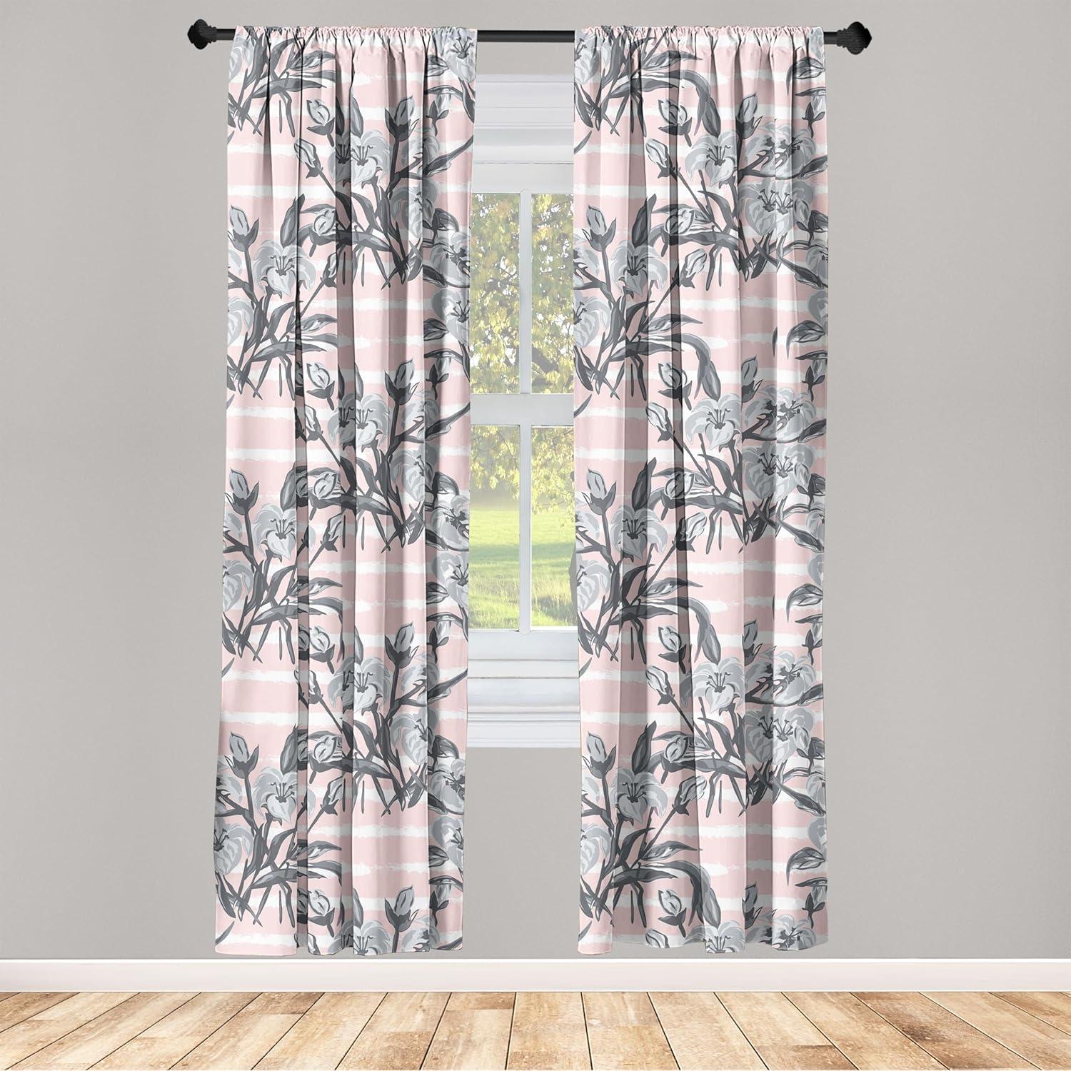 imageAmbesonne Blooming Flowers Curtains Simple Design Floral Sketch Pattern with Neutral Leaves Art Window Treatments 2 Panel Set for Living Room Bedroom Pair of 28 x 95 Dark Coral Dimgray WhitePale Grey Pastel Pink