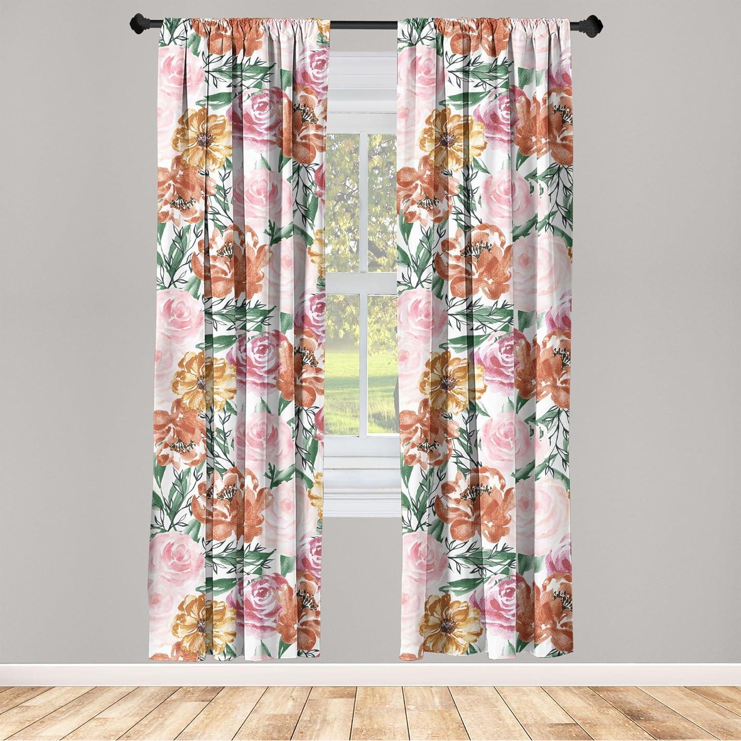 imageAmbesonne Blooming Flowers Curtains Simple Design Floral Sketch Pattern with Neutral Leaves Art Window Treatments 2 Panel Set for Living Room Bedroom Pair of 28 x 95 Dark Coral Dimgray WhiteLaurel Green Pale Pink