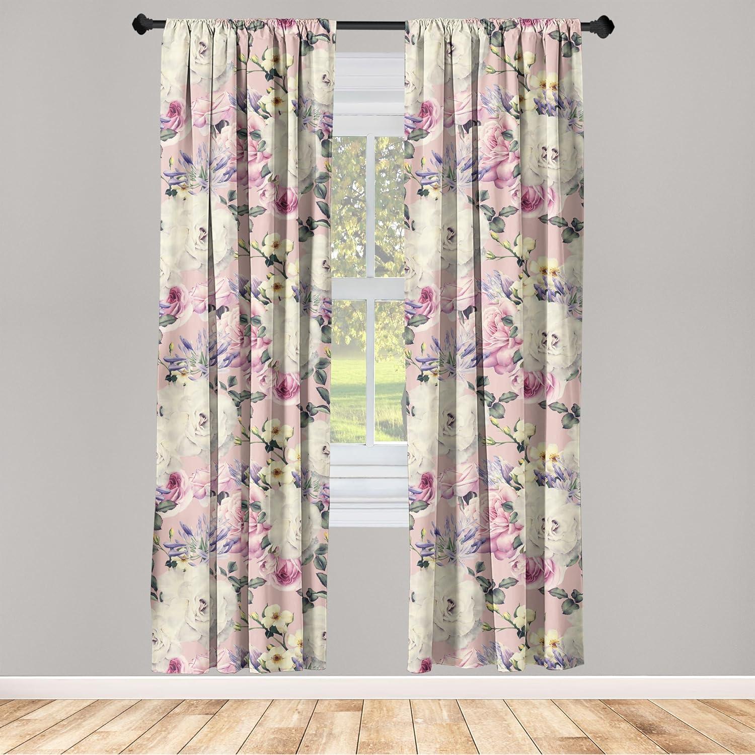 imageAmbesonne Blooming Flowers Curtains Simple Design Floral Sketch Pattern with Neutral Leaves Art Window Treatments 2 Panel Set for Living Room Bedroom Pair of 28 x 95 Dark Coral Dimgray WhiteIvory Pastel Pink
