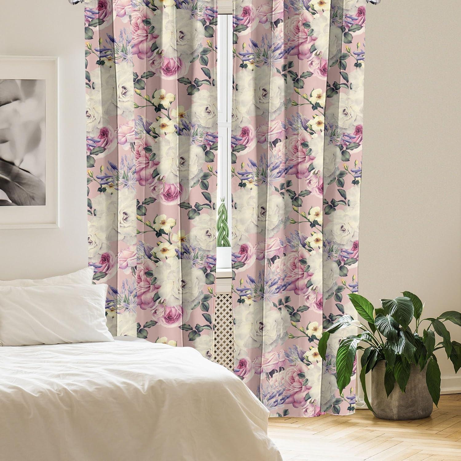 imageAmbesonne Blooming Flowers Curtains Simple Design Floral Sketch Pattern with Neutral Leaves Art Window Treatments 2 Panel Set for Living Room Bedroom Pair of 28 x 95 Dark Coral Dimgray WhiteIvory Pastel Pink