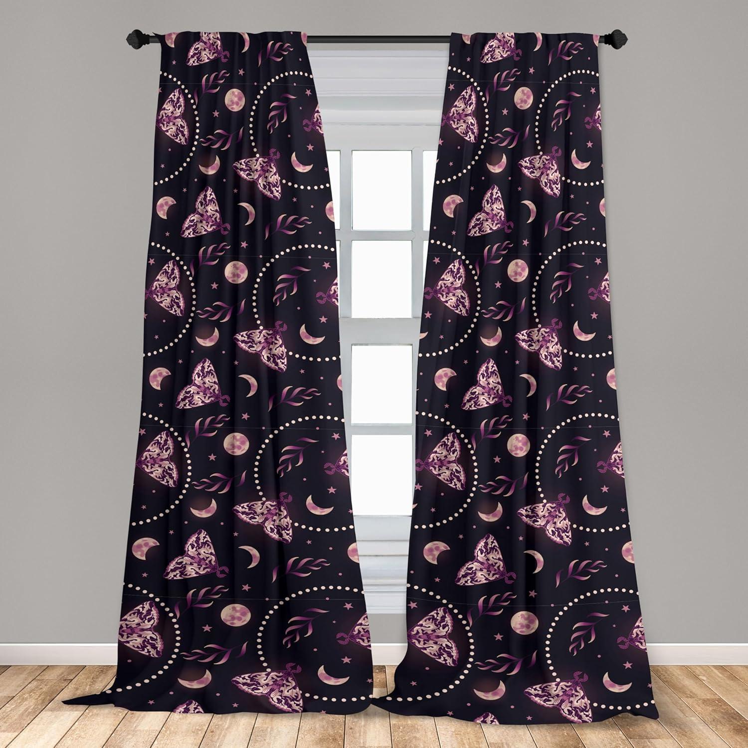 imageAmbesonne Boho Moth Curtains Mystic Feel Wild Nature Wingy Animals with Trippy Colors Print Neutral Window Treatments 2 Panel Set for Living Room Bedroom Pair of 28 x 84 Plum Purple Sea BluePlum Dark Magenta