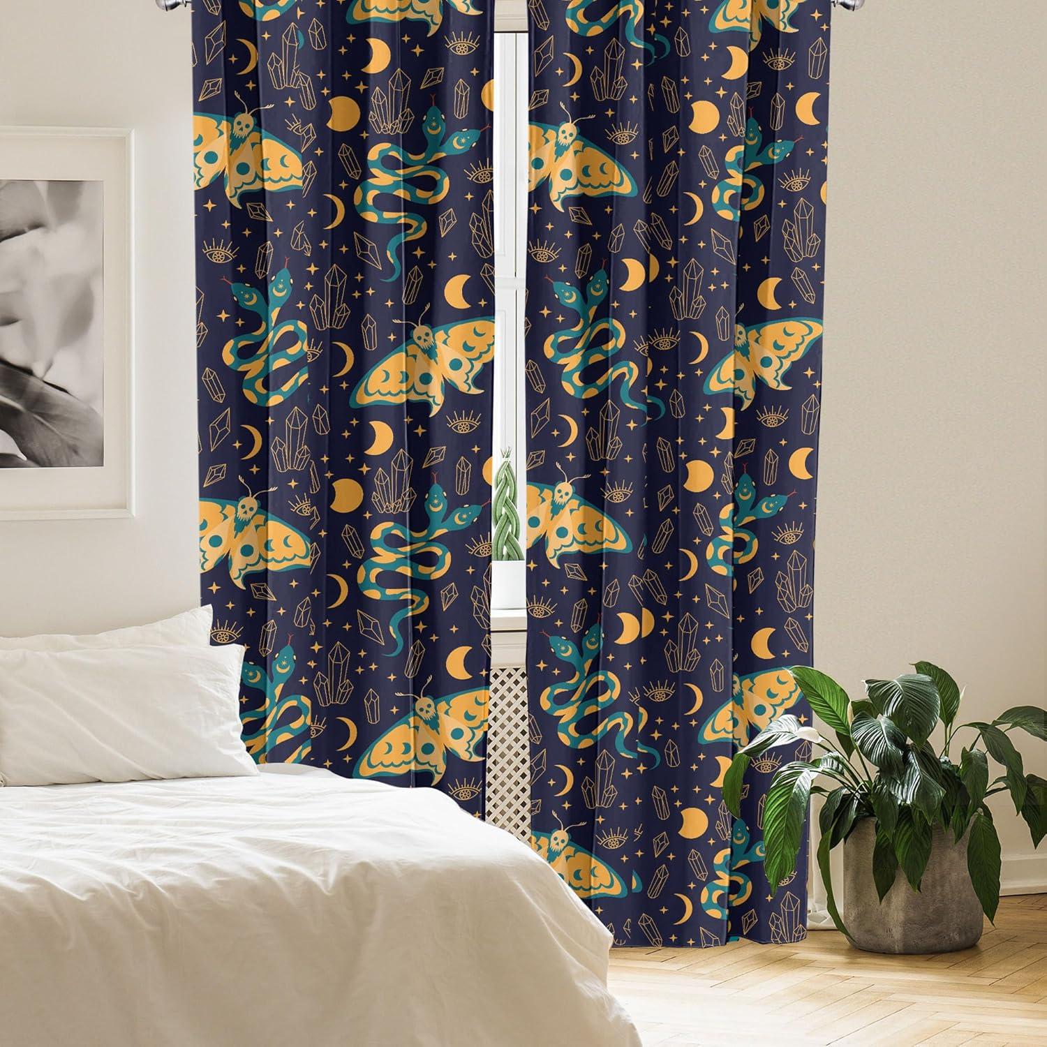 imageAmbesonne Boho Moth Curtains Mystic Feel Wild Nature Wingy Animals with Trippy Colors Print Neutral Window Treatments 2 Panel Set for Living Room Bedroom Pair of 28 x 84 Plum Purple Sea BluePlum Pale Orange Teal