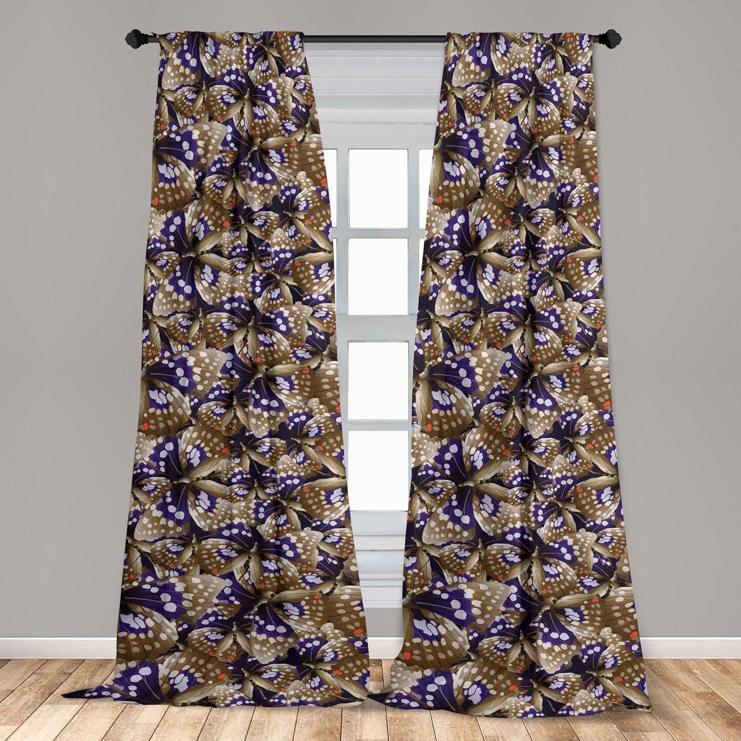 imageAmbesonne Boho Moth Curtains Mystic Feel Wild Nature Wingy Animals with Trippy Colors Print Neutral Window Treatments 2 Panel Set for Living Room Bedroom Pair of 28 x 84 Plum Purple Sea BlueDark Indigo Sepia and Umber