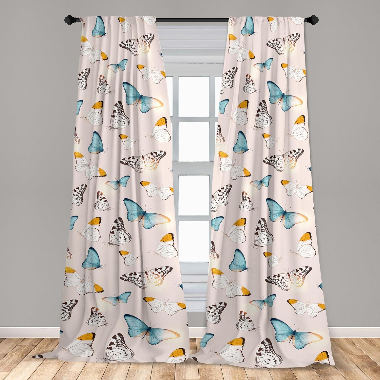 imageAmbesonne Boho Moth Curtains Mystic Feel Wild Nature Wingy Animals with Trippy Colors Print Neutral Window Treatments 2 Panel Set for Living Room Bedroom Pair of 28 x 84 Plum Purple Sea BlueMarigold Pale Slate Blue