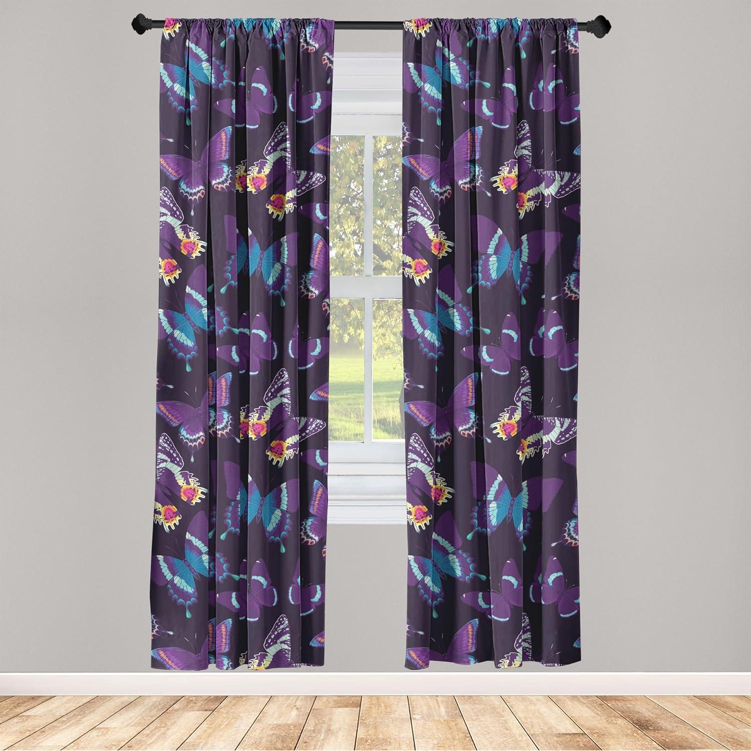 imageAmbesonne Boho Moth Curtains Mystic Feel Wild Nature Wingy Animals with Trippy Colors Print Neutral Window Treatments 2 Panel Set for Living Room Bedroom Pair of 28 x 84 Plum Purple Sea BluePlum Purple Sea Blue