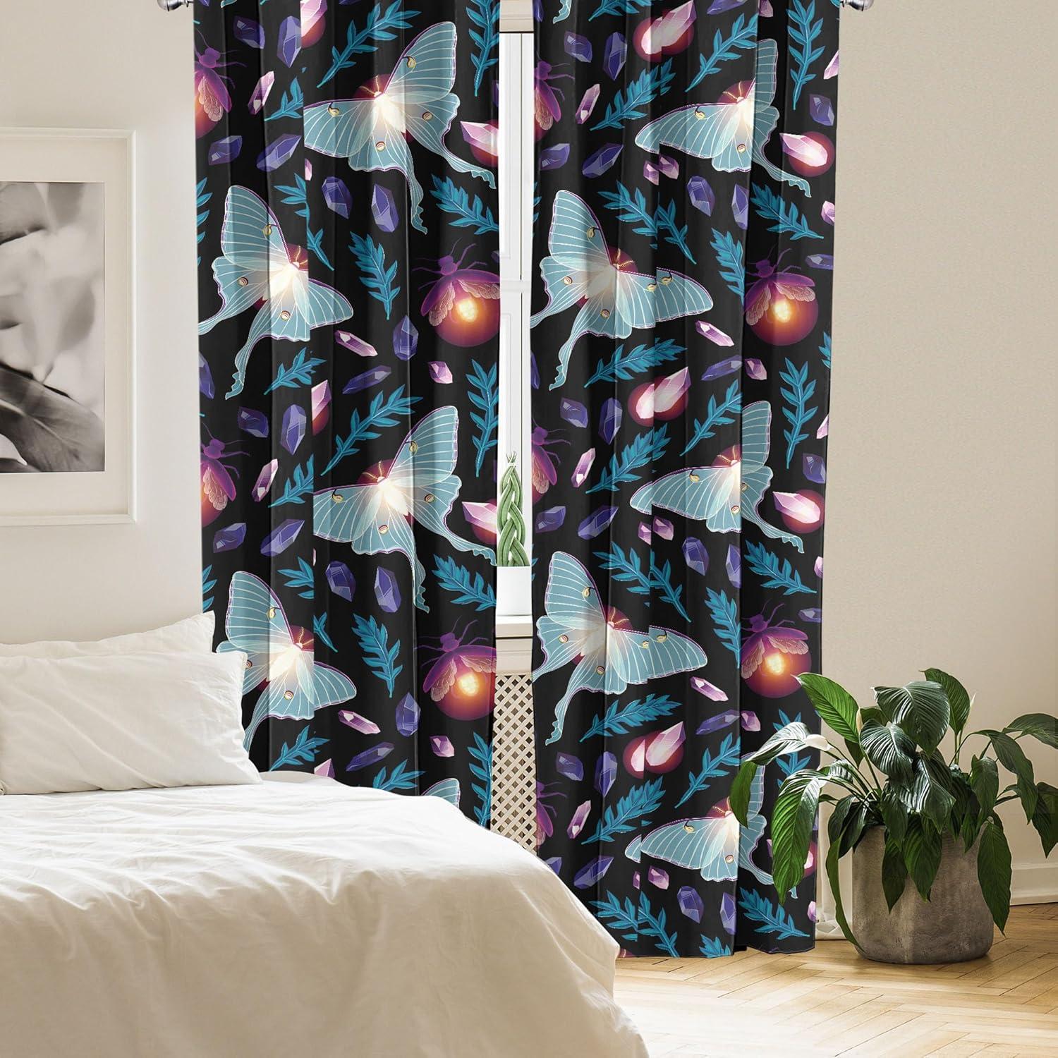 imageAmbesonne Boho Moth Curtains Mystic Feel Wild Nature Wingy Animals with Trippy Colors Print Neutral Window Treatments 2 Panel Set for Living Room Bedroom Pair of 28 x 84 Plum Purple Sea BluePale Mint Green Indigo