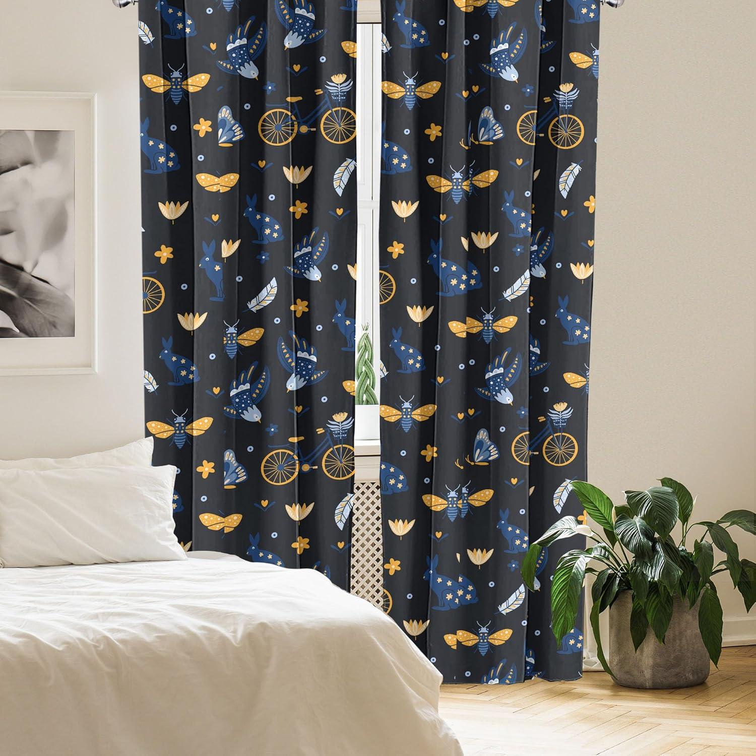 imageAmbesonne Boho Moth Curtains Mystic Feel Wild Nature Wingy Animals with Trippy Colors Print Neutral Window Treatments 2 Panel Set for Living Room Bedroom Pair of 28 x 84 Plum Purple Sea BlueNavy Blue and Pale Orange