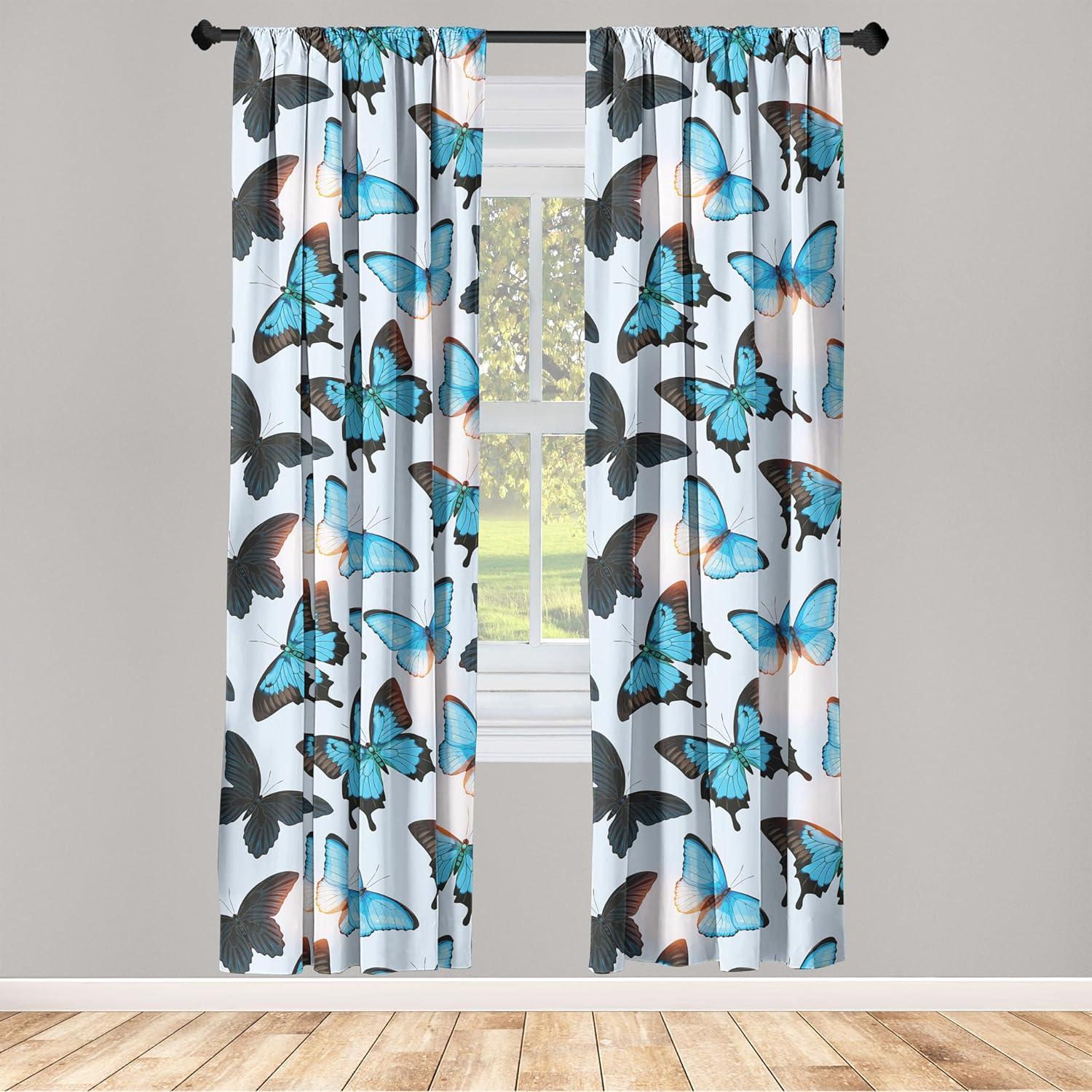 imageAmbesonne Boho Moth Curtains Mystic Feel Wild Nature Wingy Animals with Trippy Colors Print Neutral Window Treatments 2 Panel Set for Living Room Bedroom Pair of 28 x 84 Plum Purple Sea BlueSky Blue Dark Grey and White