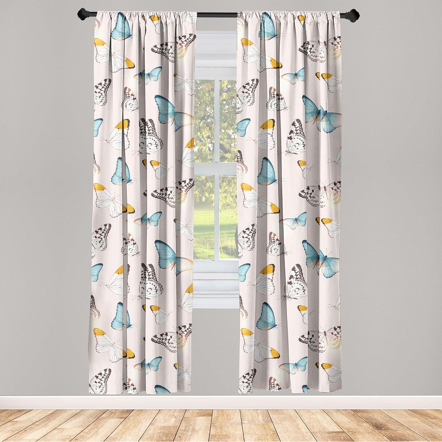 imageAmbesonne Boho Moth Curtains Mystic Feel Wild Nature Wingy Animals with Trippy Colors Print Neutral Window Treatments 2 Panel Set for Living Room Bedroom Pair of 28 x 84 Plum Purple Sea BlueMarigold Pale Slate Blue