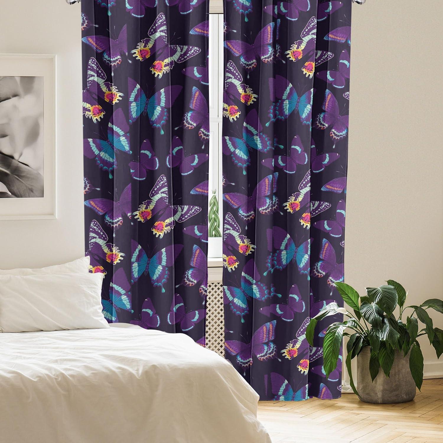 imageAmbesonne Boho Moth Curtains Mystic Feel Wild Nature Wingy Animals with Trippy Colors Print Neutral Window Treatments 2 Panel Set for Living Room Bedroom Pair of 28 x 84 Plum Purple Sea BluePlum Purple Sea Blue