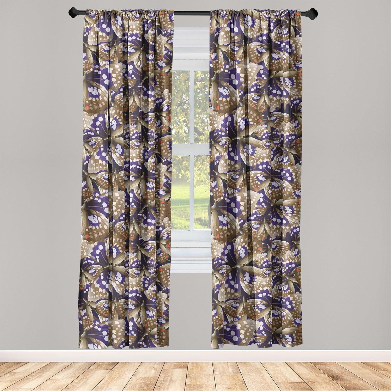 imageAmbesonne Boho Moth Curtains Mystic Feel Wild Nature Wingy Animals with Trippy Colors Print Neutral Window Treatments 2 Panel Set for Living Room Bedroom Pair of 28 x 84 Plum Purple Sea BlueDark Indigo Sepia and Umber