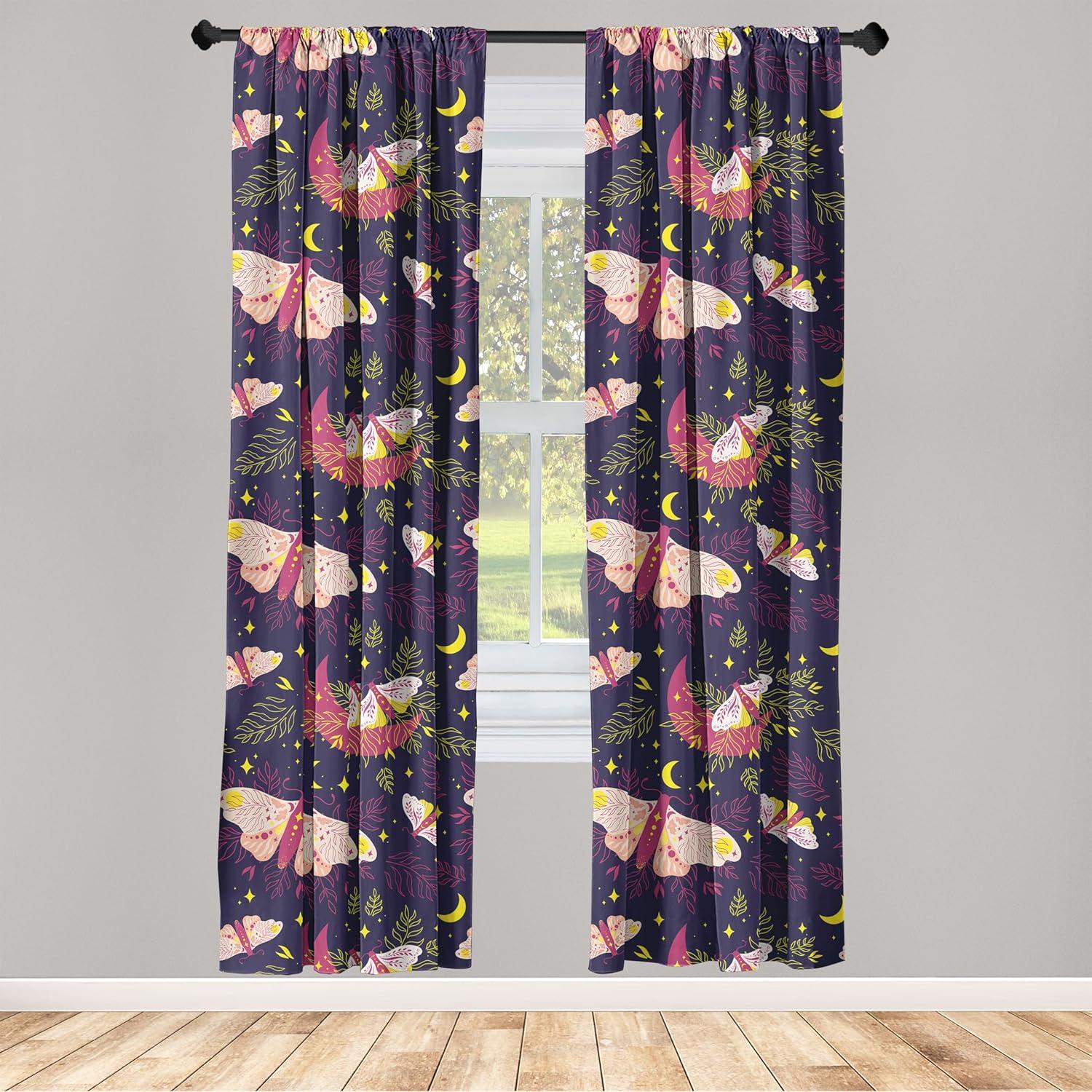 imageAmbesonne Boho Moth Curtains Mystic Feel Wild Nature Wingy Animals with Trippy Colors Print Neutral Window Treatments 2 Panel Set for Living Room Bedroom Pair of 28 x 84 Plum Purple Sea BlueIndigo Magenta Yellow