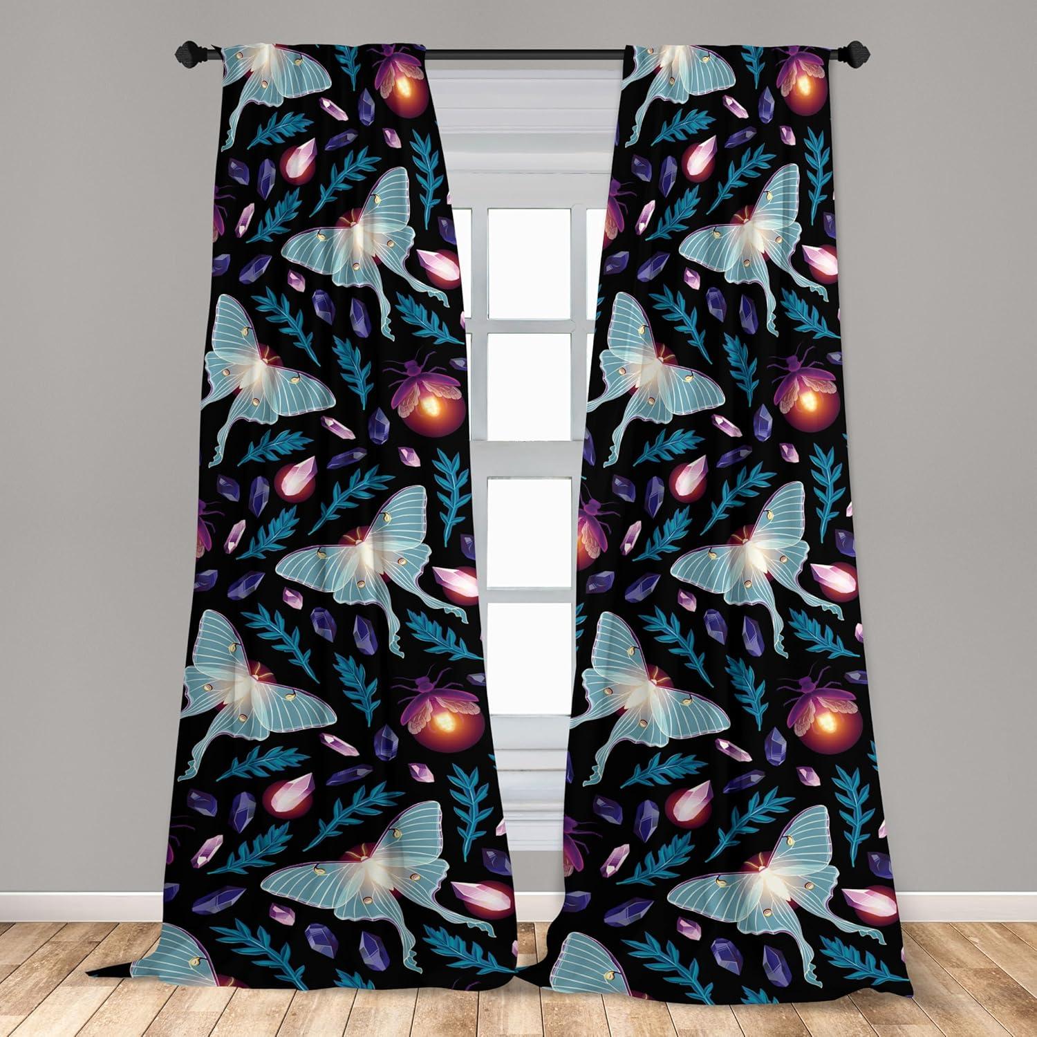 imageAmbesonne Boho Moth Curtains Mystic Feel Wild Nature Wingy Animals with Trippy Colors Print Neutral Window Treatments 2 Panel Set for Living Room Bedroom Pair of 28 x 84 Plum Purple Sea BluePale Mint Green Indigo