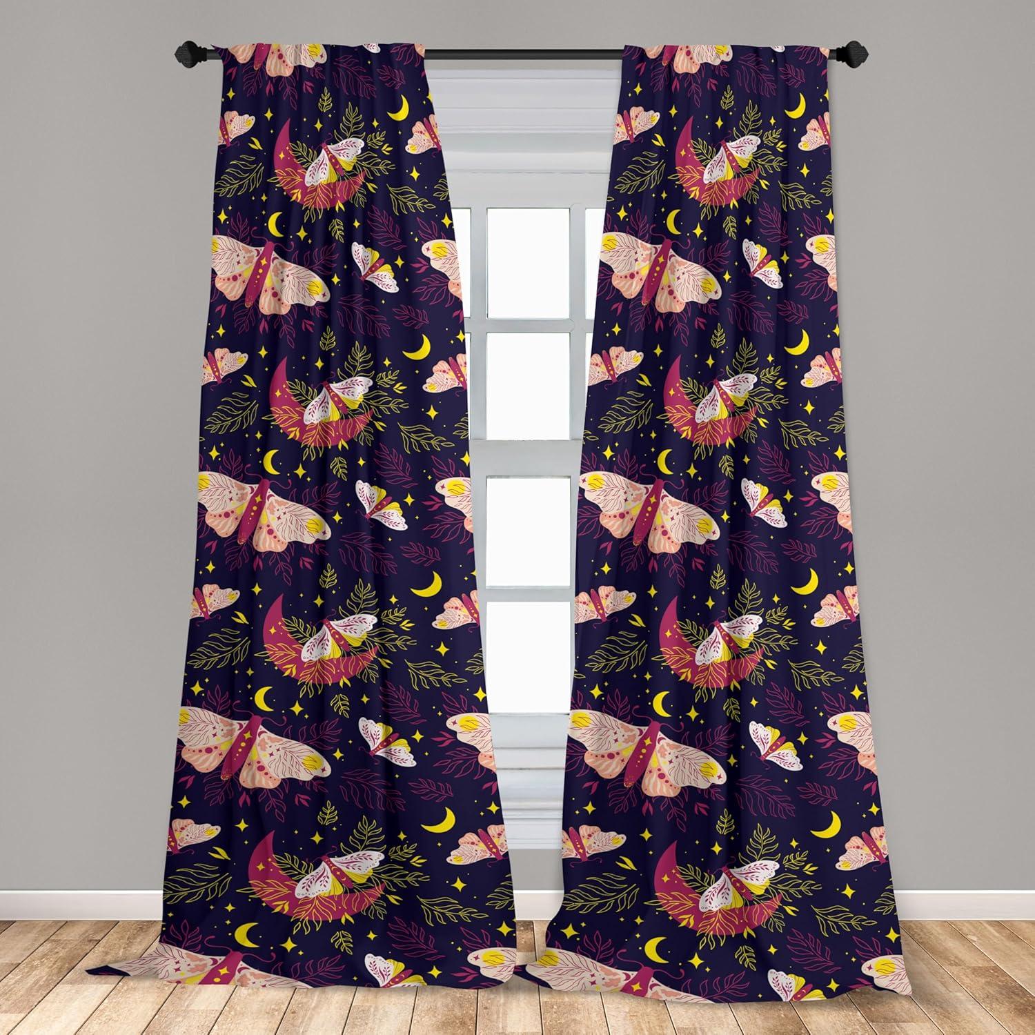 imageAmbesonne Boho Moth Curtains Mystic Feel Wild Nature Wingy Animals with Trippy Colors Print Neutral Window Treatments 2 Panel Set for Living Room Bedroom Pair of 28 x 84 Plum Purple Sea BlueIndigo Magenta Yellow