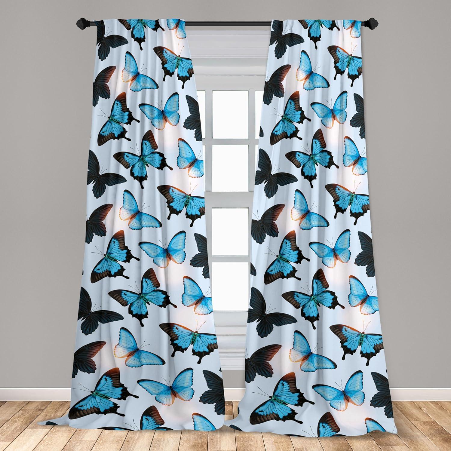 imageAmbesonne Boho Moth Curtains Mystic Feel Wild Nature Wingy Animals with Trippy Colors Print Neutral Window Treatments 2 Panel Set for Living Room Bedroom Pair of 28 x 84 Plum Purple Sea BlueSky Blue Dark Grey and White