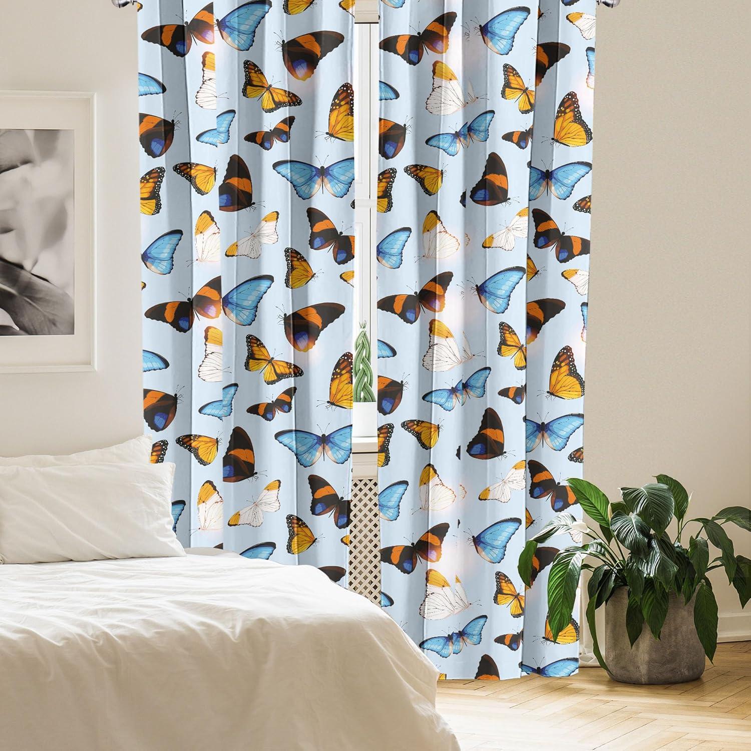 imageAmbesonne Boho Moth Curtains Mystic Feel Wild Nature Wingy Animals with Trippy Colors Print Neutral Window Treatments 2 Panel Set for Living Room Bedroom Pair of 28 x 84 Plum Purple Sea BluePale Orange and Sky Blue