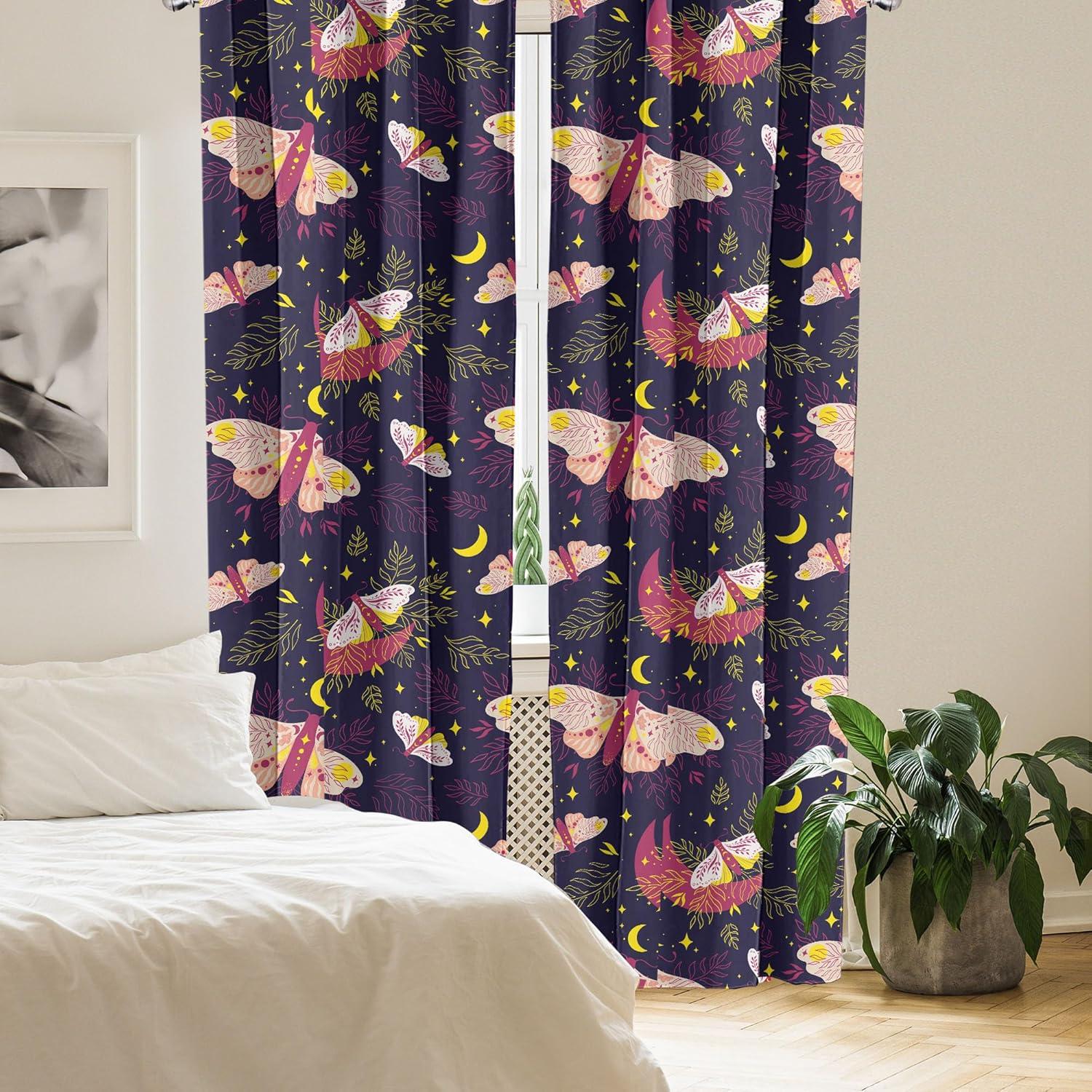 imageAmbesonne Boho Moth Curtains Mystic Feel Wild Nature Wingy Animals with Trippy Colors Print Neutral Window Treatments 2 Panel Set for Living Room Bedroom Pair of 28 x 84 Plum Purple Sea BlueIndigo Magenta Yellow