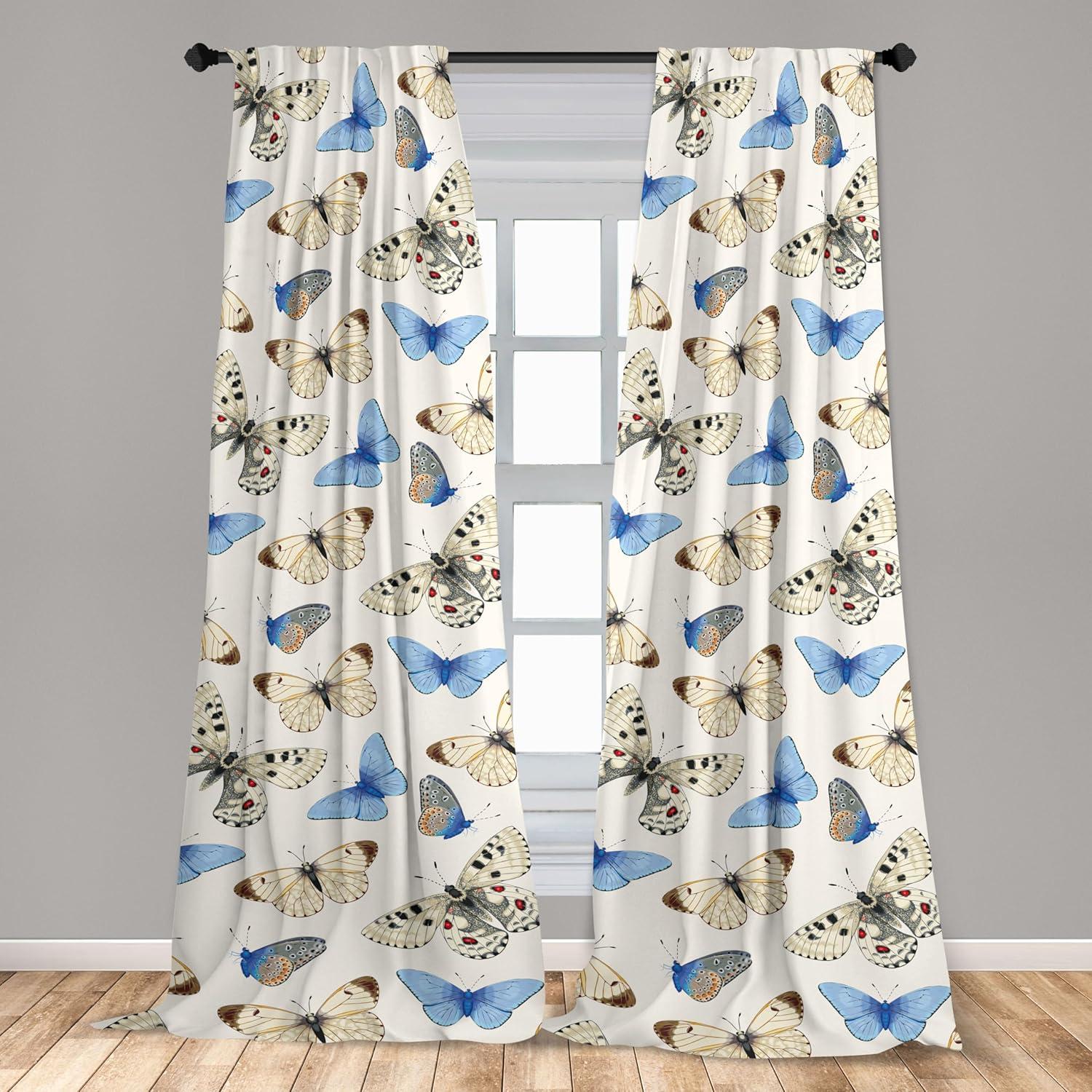 imageAmbesonne Boho Moth Curtains Mystic Feel Wild Nature Wingy Animals with Trippy Colors Print Neutral Window Treatments 2 Panel Set for Living Room Bedroom Pair of 28 x 84 Plum Purple Sea BluePale Yellow and Violet Blue