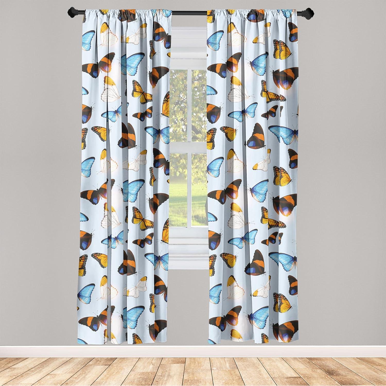 imageAmbesonne Boho Moth Curtains Mystic Feel Wild Nature Wingy Animals with Trippy Colors Print Neutral Window Treatments 2 Panel Set for Living Room Bedroom Pair of 28 x 84 Plum Purple Sea BluePale Orange and Sky Blue