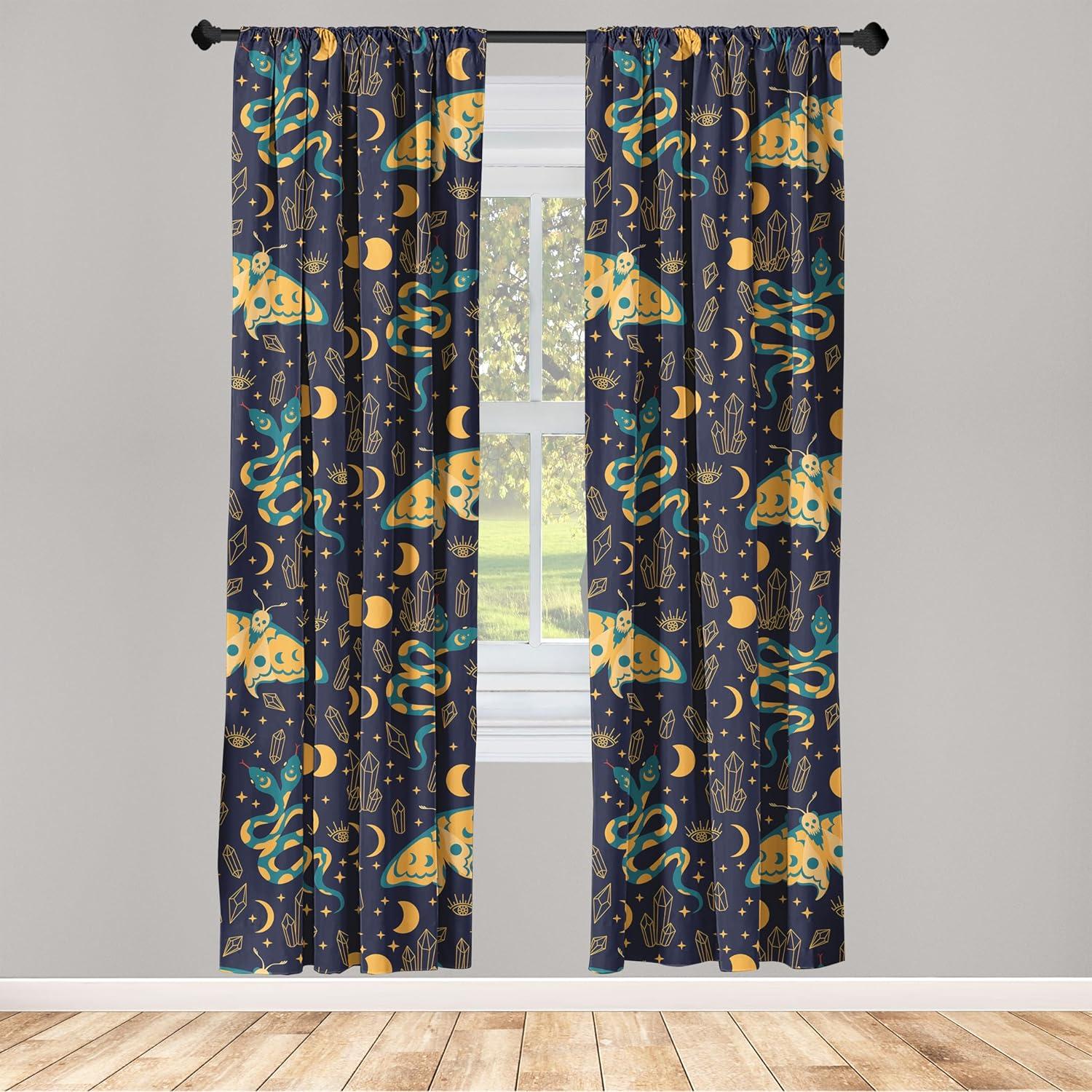 imageAmbesonne Boho Moth Curtains Mystic Feel Wild Nature Wingy Animals with Trippy Colors Print Neutral Window Treatments 2 Panel Set for Living Room Bedroom Pair of 28 x 84 Plum Purple Sea BluePlum Pale Orange Teal
