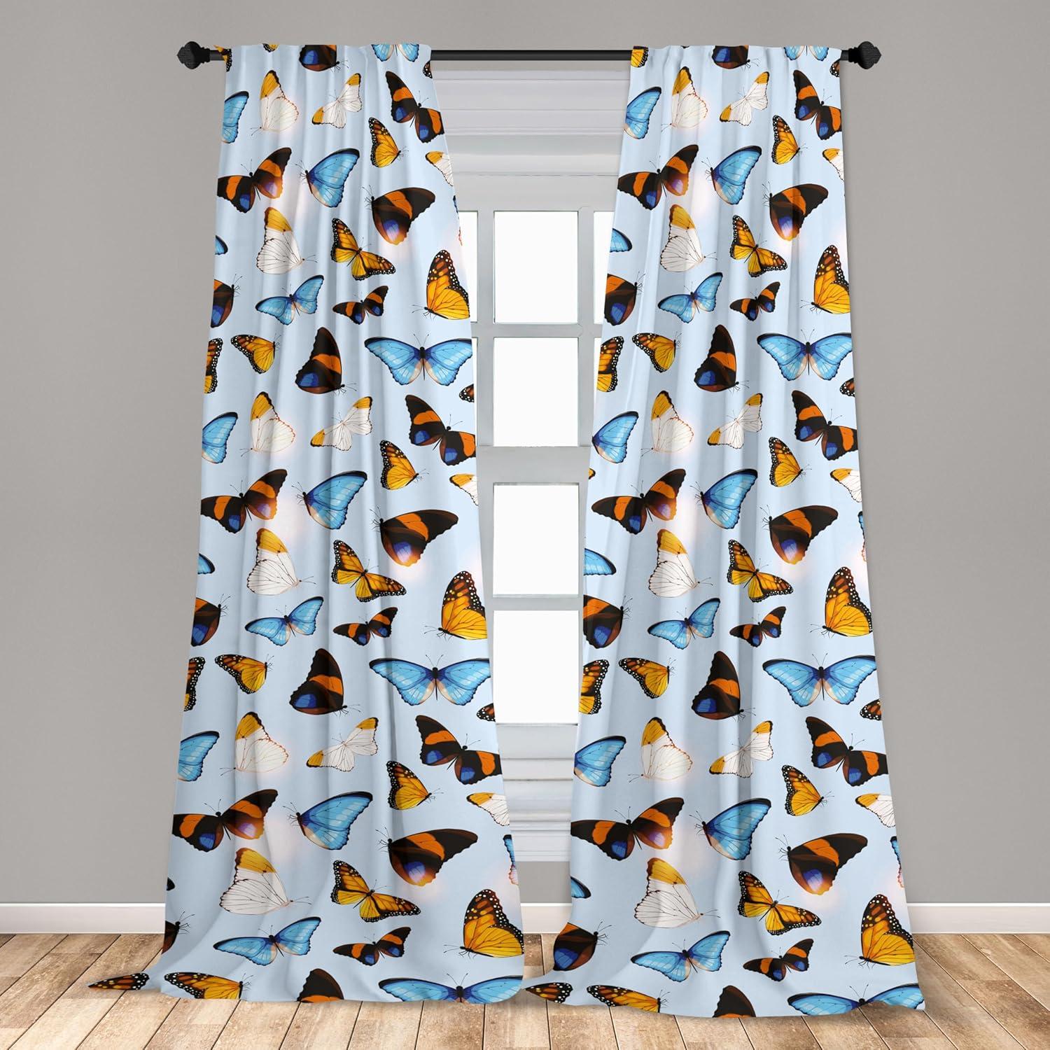 imageAmbesonne Boho Moth Curtains Mystic Feel Wild Nature Wingy Animals with Trippy Colors Print Neutral Window Treatments 2 Panel Set for Living Room Bedroom Pair of 28 x 84 Plum Purple Sea BluePale Orange and Sky Blue