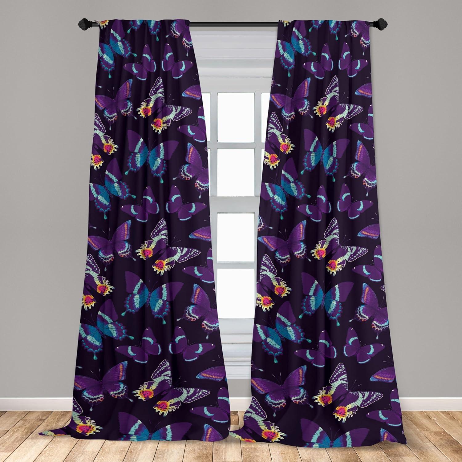 imageAmbesonne Boho Moth Curtains Mystic Feel Wild Nature Wingy Animals with Trippy Colors Print Neutral Window Treatments 2 Panel Set for Living Room Bedroom Pair of 28 x 84 Plum Purple Sea BluePlum Purple Sea Blue