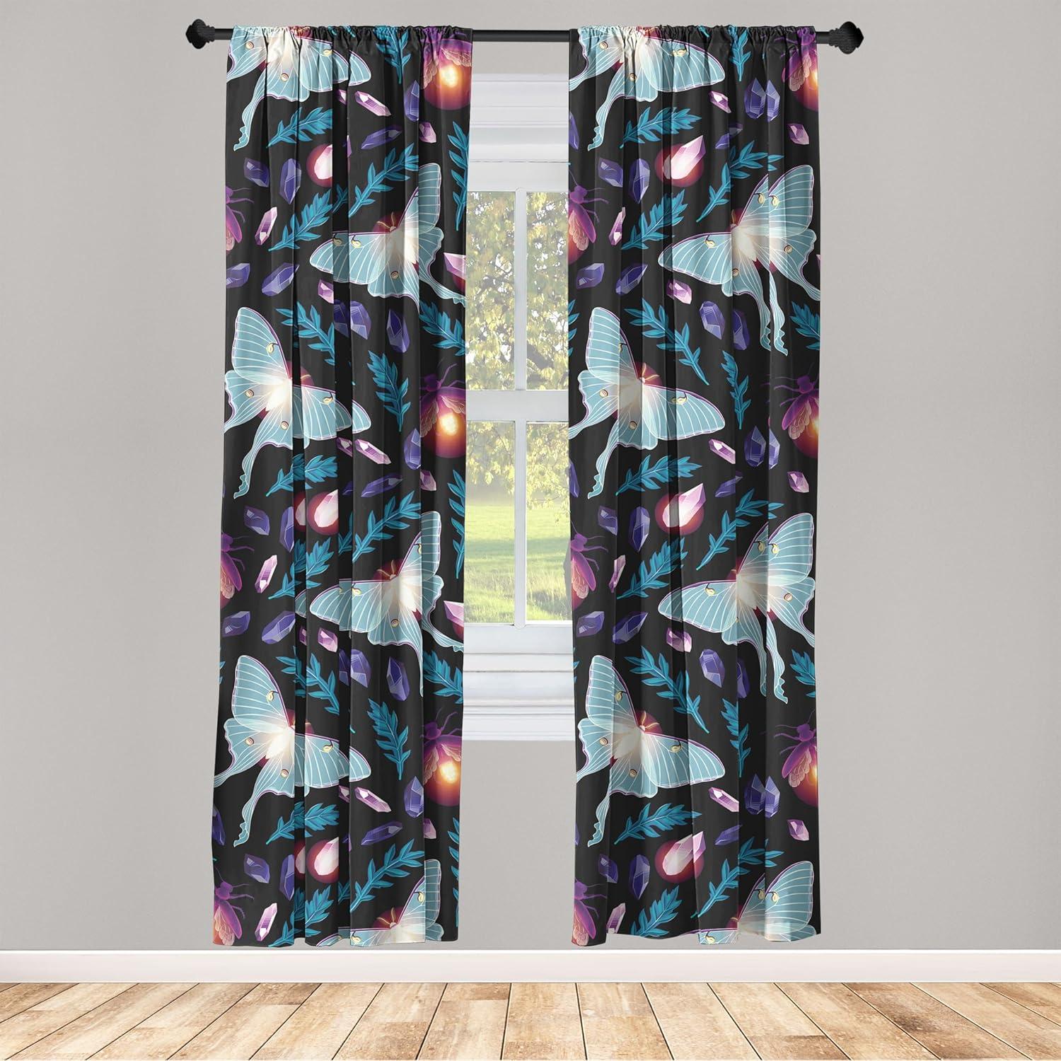 imageAmbesonne Boho Moth Curtains Mystic Feel Wild Nature Wingy Animals with Trippy Colors Print Neutral Window Treatments 2 Panel Set for Living Room Bedroom Pair of 28 x 84 Plum Purple Sea BluePale Mint Green Indigo