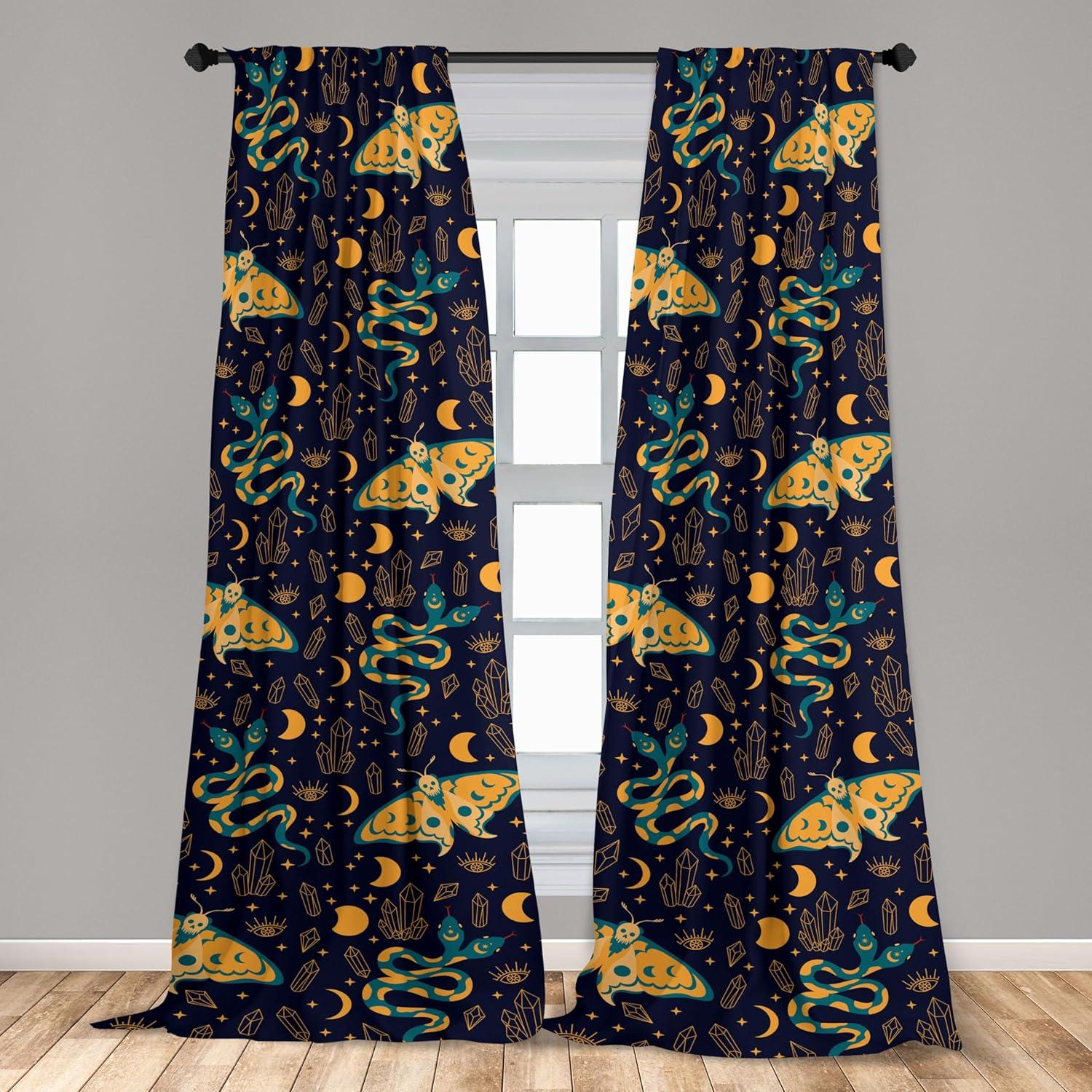 imageAmbesonne Boho Moth Curtains Mystic Feel Wild Nature Wingy Animals with Trippy Colors Print Neutral Window Treatments 2 Panel Set for Living Room Bedroom Pair of 28 x 84 Plum Purple Sea BluePlum Pale Orange Teal