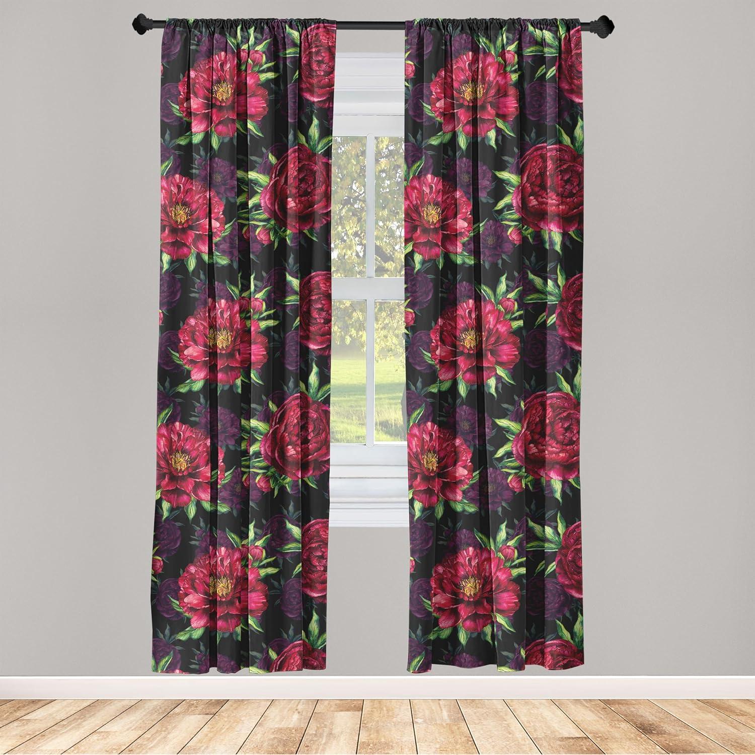 imageAmbesonne Delicate Roses Curtains Neutral Vintage Floral Scene with Leafy Ornaments Romantic Print Window Treatments 2 Panel Set for Living Room Bedroom Pair of 28 x 63 Pastel Pink Pale GreyRaspberry Fern Green